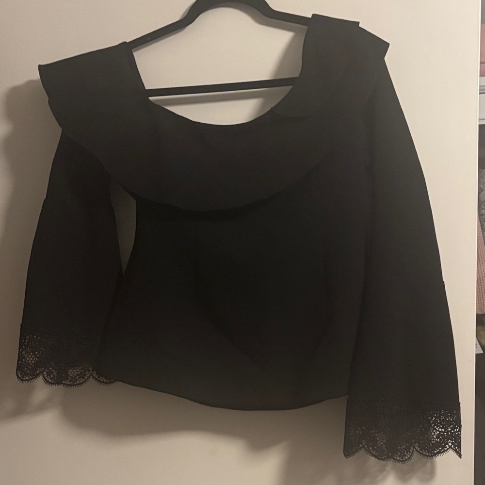 NICHOLAS Black Blouse with Lace Trim